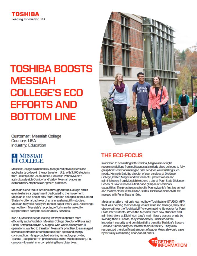 Messiah College Case Study, Toshiba, Allen Young Office Machines