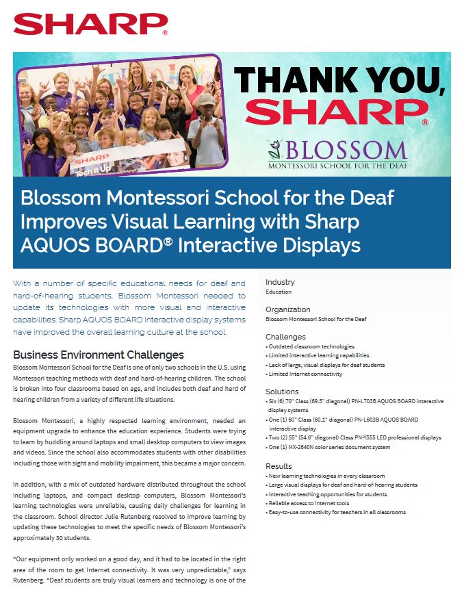 Sharp, Case Study, Blossom Montessori School For The Deaf, Aquos Board, Allen Young Office Machines
