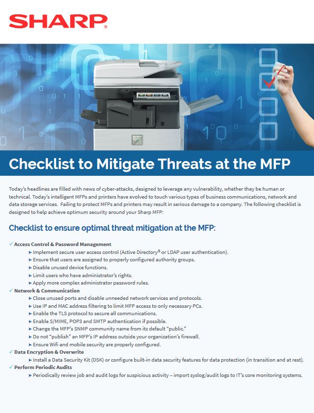 Mfp Security Checklist, Sharp, Allen Young Office Machines